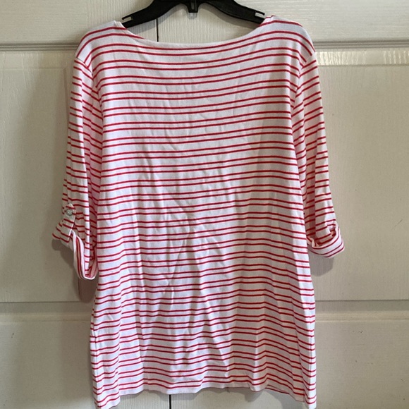 Christopher & Banks Red and White quarter Sleeve Relaxed Tee - Picture 4 of 4
